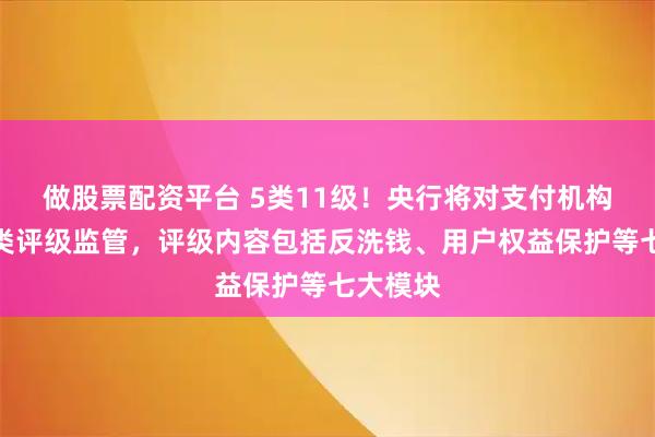 做股票配资平台 5类11级！央行将对支付机构进行分类评级监管，评级内容包括反洗钱、用户权益保护等七大模块